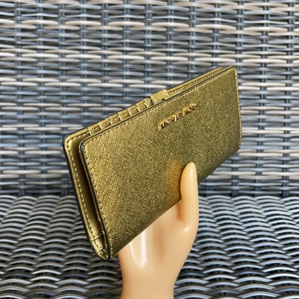 Michael Kors Medium Flat Slim Bifold Wallet Old Gold Leather